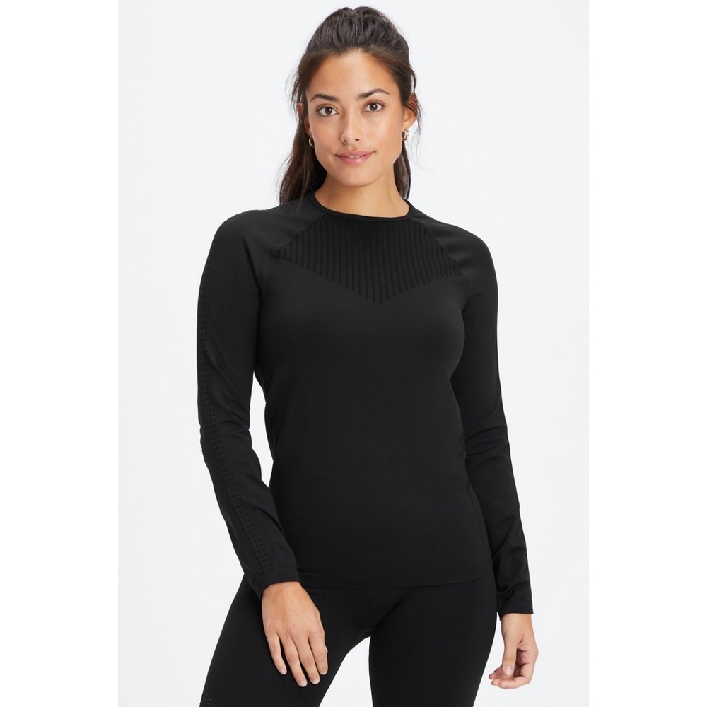 Fabletics Sync Seamless Long Sleeve Top Performance Knit Black Perforated fits L